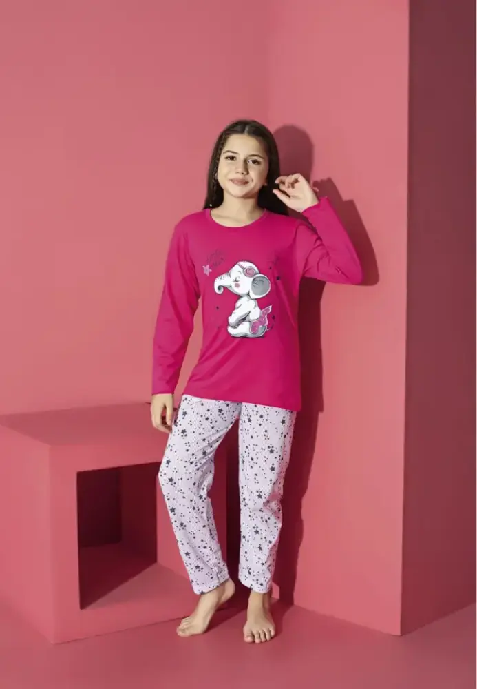 Pijama Fete, Mânecă Lungă, Imprimeu Elefant, Roz,Engros